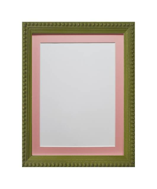 Crown Olive Green Photo Frame With Pink Mount, Wooden Bobbin Distressed - image 1