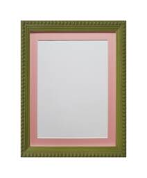Crown Olive Green Photo Frame With Pink Mount, Wooden Bobbin Distressed - thumbnail 1