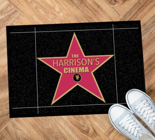 Personalised Cinema Room Door Mat - Hollywood Star Of Fame - 60 X 40cm, Non Slip Base Indoor - image 1