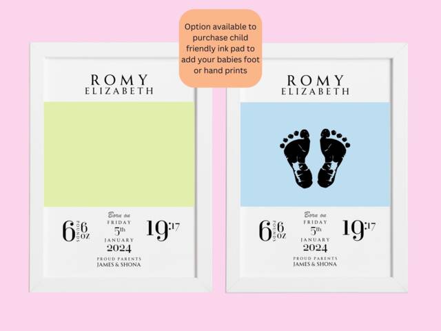 Personalized Baby Footprint Print New Parent Gift, Nursery Decor - image 1