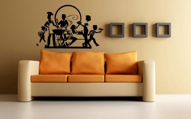 Family Cooking Eating Kitchen Dining Room Happy Wall Window Sticker Decal Vinyl Silhouette Decor L1894 - image 1