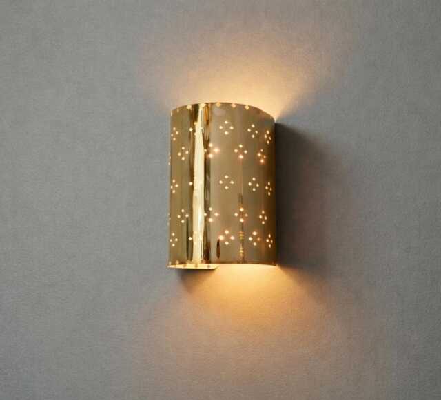 Mid-Century Handmade Brass Cylinder Wall Sconce Up Down Ambient Lamp Perforated Star Light - image 1