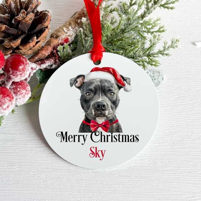 Personalised Aluminium Staffordshire Bull Terrier Christmas Hanging Ornament Decoration, Staffie, Xmas Tree Bauble Gift - image 1