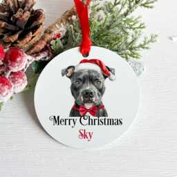 Personalised Aluminium Staffordshire Bull Terrier Christmas Hanging Ornament Decoration, Staffie, Xmas Tree Bauble Gift - thumbnail 1