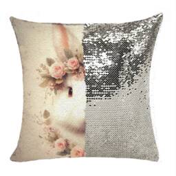 Rabbit Sequin Pillow Magic Pillowcase Square Throw Bunny Cushion Cover Accent Easter Gift - thumbnail 2