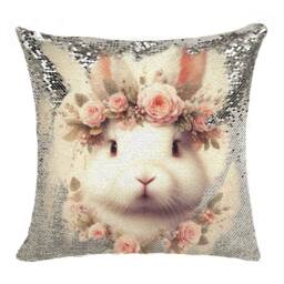 Rabbit Sequin Pillow Magic Pillowcase Square Throw Bunny Cushion Cover Accent Easter Gift
