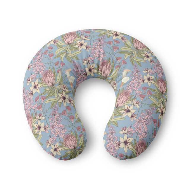 Vintage Protea Floral Nursing Pillow Cover - Blue Pink Pattern - image 1