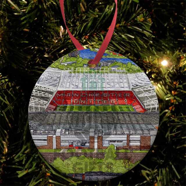 Man Utd Around The Grounds Old Trafford Water Colour Christmas Tree Decoration Bauble Flat Ceramic Great Xmas Gift For United Fans
