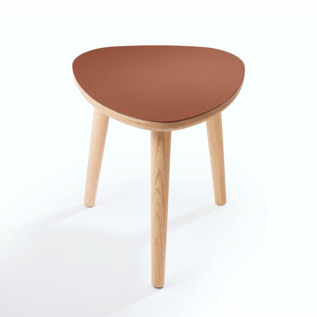 Handmade Oak Side Table, Small Modern Linoleum Top, Birch Ply Scandi Minimalist Plectrum Shape - image 1
