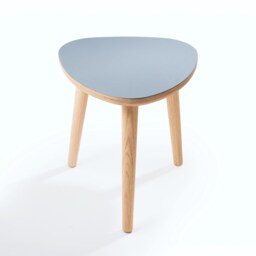 Handmade Oak Side Table, Small Modern Linoleum Top, Birch Ply Scandi Minimalist Plectrum Shape - thumbnail 2