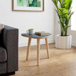 Handmade Oak Side Table, Small Modern Linoleum Top, Birch Ply Scandi Minimalist Plectrum Shape - thumbnail 3