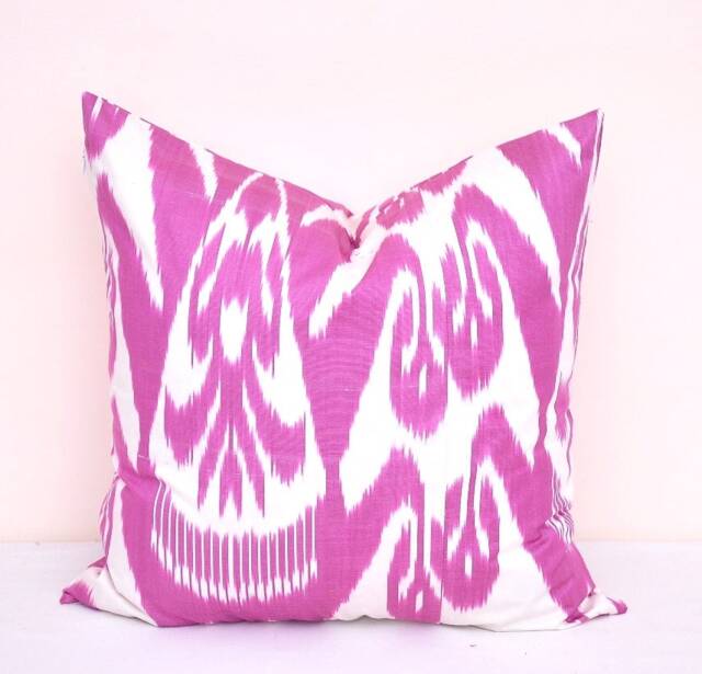 Hot Pink Ikat Pillow Cover, Decorative Cushion, 20x20 Organic Cotton - image 1