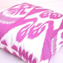 Hot Pink Ikat Pillow Cover, Decorative Cushion, 20x20 Organic Cotton - thumbnail 2