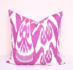 Hot Pink Ikat Pillow Cover, Decorative Cushion, 20x20 Organic Cotton - thumbnail 1
