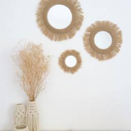 Large Round Wall Mirror in Jute & Macram?? For A Raw Ethnic Decoration - thumbnail 2