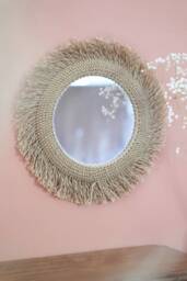 Large Round Wall Mirror in Jute & Macram?? For A Raw Ethnic Decoration