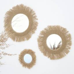 Large Round Wall Mirror in Jute & Macram?? For A Raw Ethnic Decoration - thumbnail 3