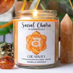 Sacral Chakra Candle Carnelian Crystal, Citron Mandarin Scent - thumbnail 2