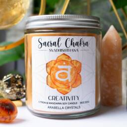 Sacral Chakra Candle Carnelian Crystal, Citron Mandarin Scent - thumbnail 3
