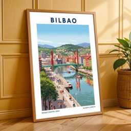 Bilbao Riverside Art Print Colorful Basque Cityscape Illustration - thumbnail 3