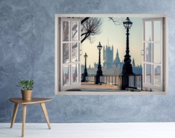 Big Ben View Window 3D Wall Decal Art Removable Wallpaper London Mural Sticker Vinyl Home Decor - thumbnail 1
