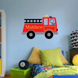 Firetruck Wall Decal Personalized - Boy Name Fireman Vinyl Fire Truck Sticker - thumbnail 1