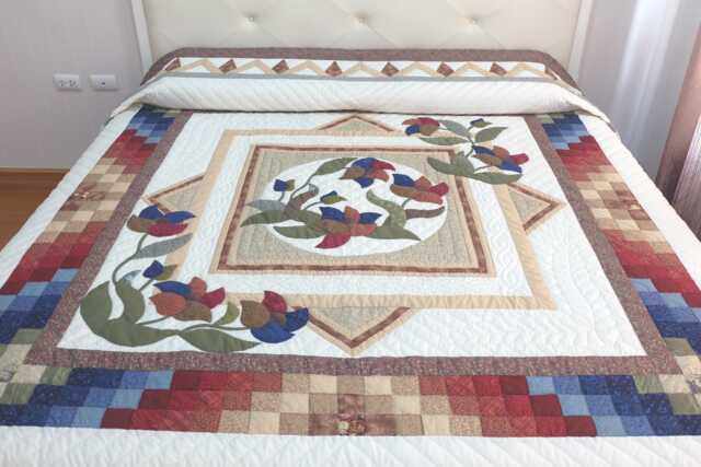 Made To Order Rustic Rainbow Reflections Quilt, Hand Applique Flower in The Window Slow Stitched Cotton Patchwork Bedspread - image 1