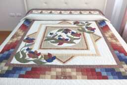 Made To Order Rustic Rainbow Reflections Quilt, Hand Applique Flower in The Window Slow Stitched Cotton Patchwork Bedspread - thumbnail 1