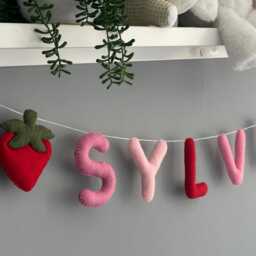 Name Garland With Strawberries, Nursery Garland, Baby Gift, Name Felt Banner, Bunting, Kids Room Decor, Decor - thumbnail 3