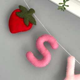 Name Garland With Strawberries, Nursery Garland, Baby Gift, Name Felt Banner, Bunting, Kids Room Decor, Decor - thumbnail 2