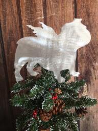 English Bulldog Angel Dog Christmas Tree Topper, Holiday Decoration, Aluminum, Metal Dog Silhouette, Yard Stake Or Wall Hanging, Pet Gift