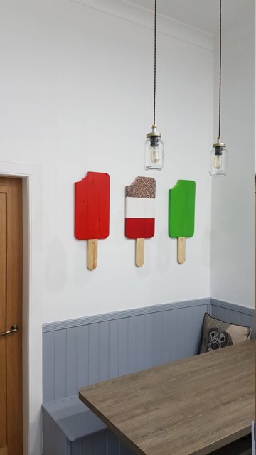 Set Of 3 Ice Lolly, Fab Retro, Pallet Wall Art, Wood, Reclaimed Acrylic Paint, Handmade, Christmas, Gift - image 1