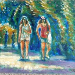 "Original Oil Painting, Summer Street Walk Way Of Vancouver, 9""x12" - thumbnail 2