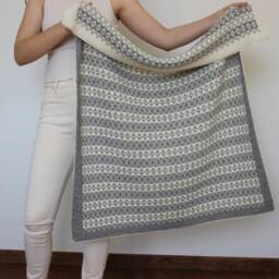 Alpaca Baby Blanket, Jacquard Knit Wool Wrap, Knitted Natural White, Light Beige, Gray Throw, Girl, Boy, Newborn Gift - thumbnail 3