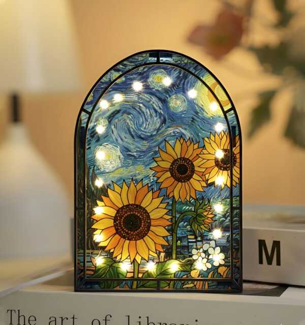 Custom Sunflower Night Light Garden Arched Suncatcher Wood Acrylic Desktop Lamp - image 1