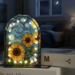 Custom Sunflower Night Light Garden Arched Suncatcher Wood Acrylic Desktop Lamp - thumbnail 2