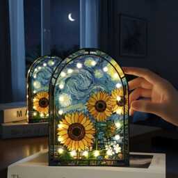Custom Sunflower Night Light Garden Arched Suncatcher Wood Acrylic Desktop Lamp - thumbnail 3