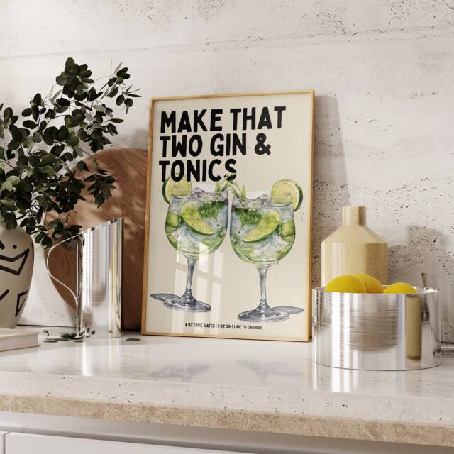 Gin & Tonic Print - Cocktail Recipe Bar Cart Print Cart Decor Kitchen Wall Art Aesthetic Prints Gift - image 1