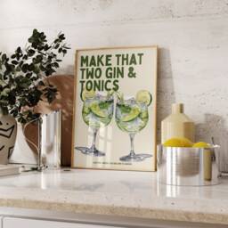 Gin & Tonic Print - Cocktail Recipe Bar Cart Print Cart Decor Kitchen Wall Art Aesthetic Prints Gift - thumbnail 2