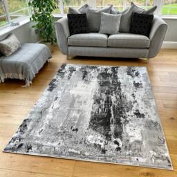 Dark Art Shimmer Sheen Effect Modern Rug Silky Soft Chic Design Area Mat - thumbnail 2