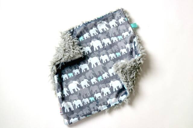 Dream Lovie. Security Blanket. Personalized Lovey. Faux Fur Gray Elephant Herd. Mini Baby Minky Shower Gift - image 1