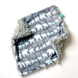 Dream Lovie. Security Blanket. Personalized Lovey. Faux Fur Gray Elephant Herd. Mini Baby Minky Shower Gift - thumbnail 3
