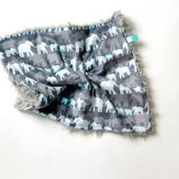 Dream Lovie. Security Blanket. Personalized Lovey. Faux Fur Gray Elephant Herd. Mini Baby Minky Shower Gift - thumbnail 4