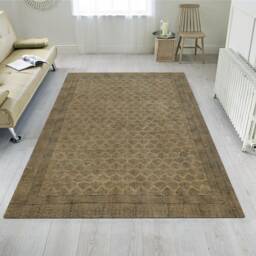 Hand Block Printed Cotton Rug, Brown Boho Decor - thumbnail 2