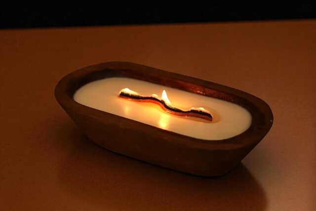 Wooden Dough Bowl Candle With Wavy Wick - Hand Poured Soy Candle, Rustic Farmhouse Home Decor, Long Burning Cozy Gift - image 1