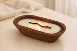 Wooden Dough Bowl Candle With Wavy Wick - Hand Poured Soy Candle, Rustic Farmhouse Home Decor, Long Burning Cozy Gift