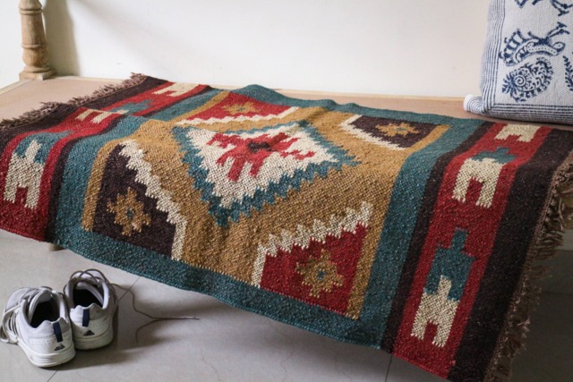 Handmade Kilim Rug, Multicolor Jute Dhurrie, Indian Design - 2x3 Ft - image 1