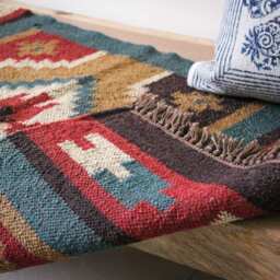 Handmade Kilim Rug, Multicolor Jute Dhurrie, Indian Design - 2x3 Ft - thumbnail 3