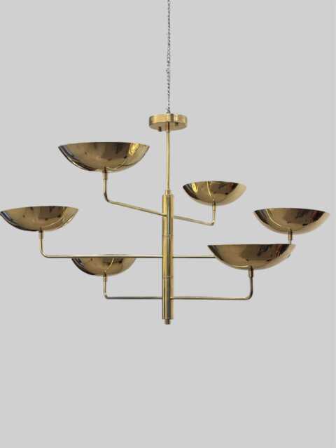6 Curved Sputnik Light - Pendant Chandelier Linear Mid Century Raw Brass Modern Ceiling - image 1