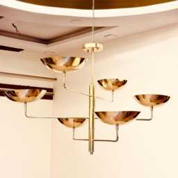 6 Curved Sputnik Light - Pendant Chandelier Linear Mid Century Raw Brass Modern Ceiling - thumbnail 2